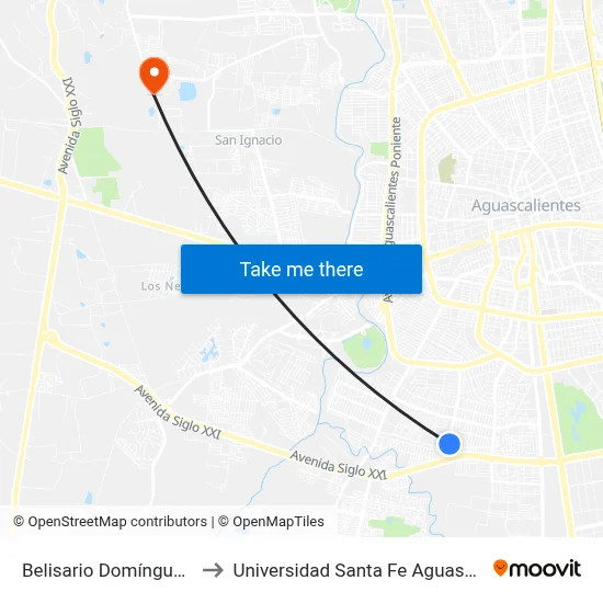 Belisario Domínguez, 812 to Universidad Santa Fe Aguascalientes map