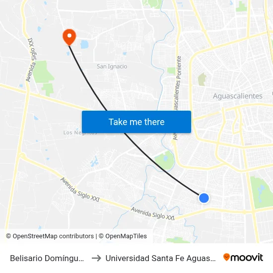 Belisario Domínguez, 300 to Universidad Santa Fe Aguascalientes map