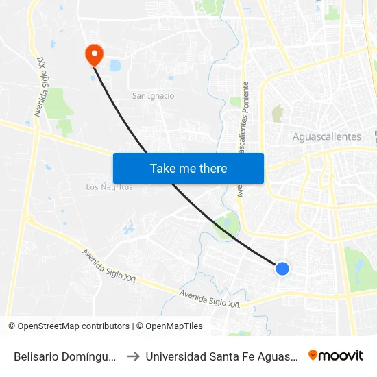 Belisario Domínguez, 128 to Universidad Santa Fe Aguascalientes map