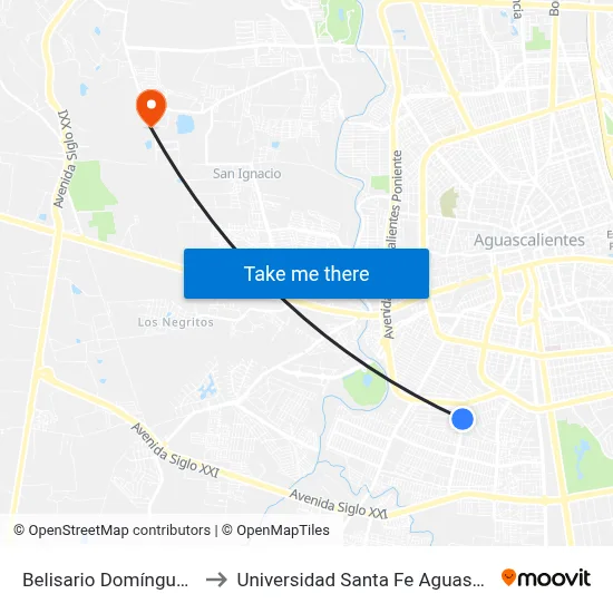 Belisario Domínguez, 203 to Universidad Santa Fe Aguascalientes map