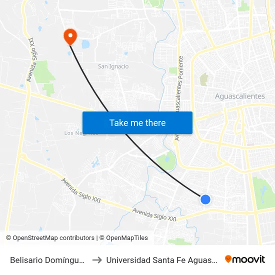 Belisario Domínguez, 300 to Universidad Santa Fe Aguascalientes map