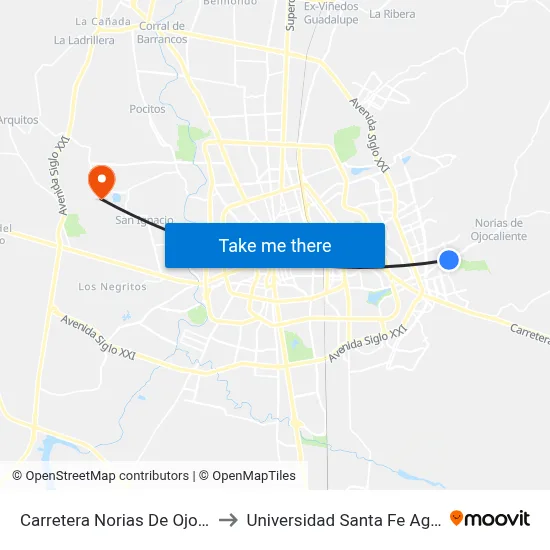 Carretera Norias De Ojocaliente, 146 to Universidad Santa Fe Aguascalientes map