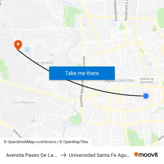 Avenida Paseo De La Cruz, 905 to Universidad Santa Fe Aguascalientes map