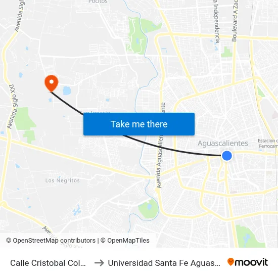 Calle Cristobal Colon, 402 to Universidad Santa Fe Aguascalientes map