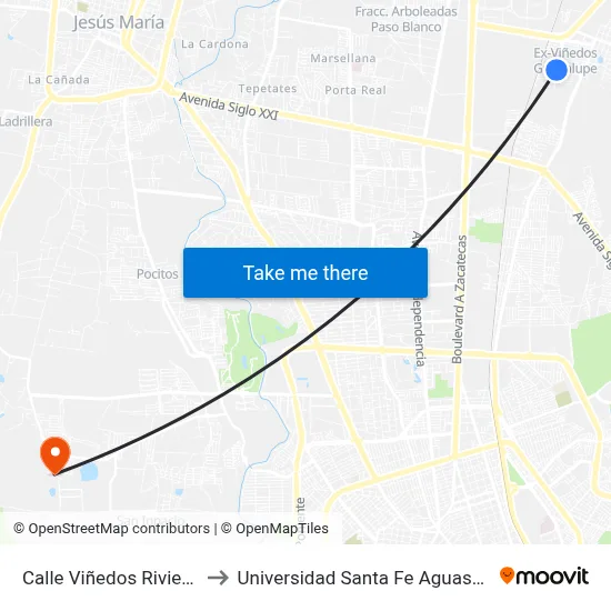 Calle Viñedos Rivier, 1107 to Universidad Santa Fe Aguascalientes map