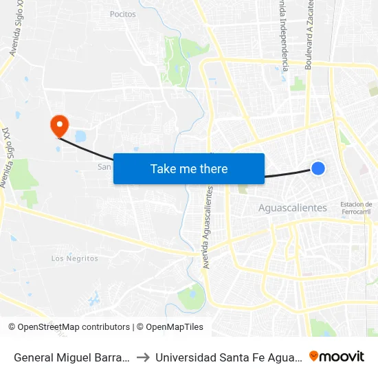 General Miguel Barragán, 704 to Universidad Santa Fe Aguascalientes map