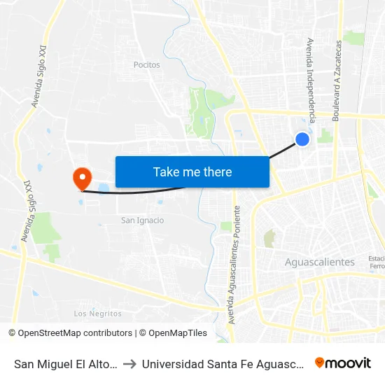 San Miguel El Alto, 136 to Universidad Santa Fe Aguascalientes map