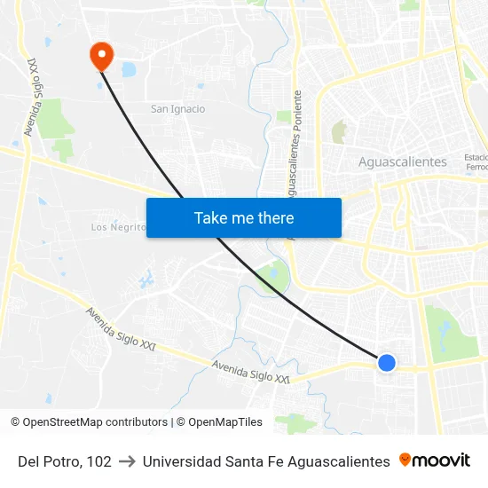 Del Potro, 102 to Universidad Santa Fe Aguascalientes map
