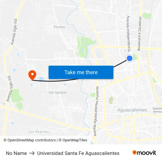 No Name to Universidad Santa Fe Aguascalientes map