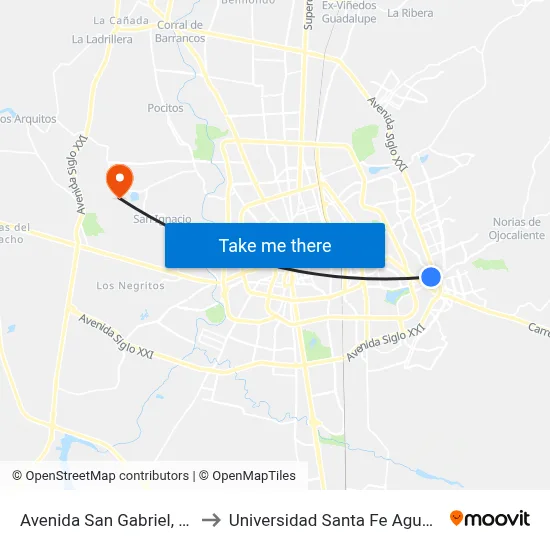 Avenida San Gabriel, 504(104) to Universidad Santa Fe Aguascalientes map