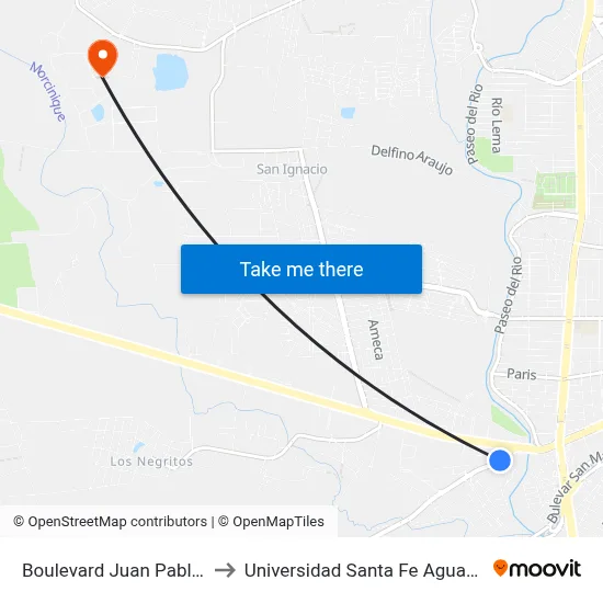 Boulevard Juan Pablo Ii, 997 to Universidad Santa Fe Aguascalientes map