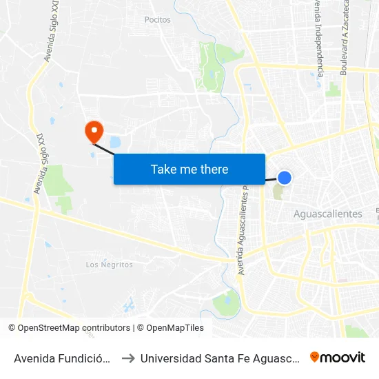 Avenida Fundición, 402 to Universidad Santa Fe Aguascalientes map