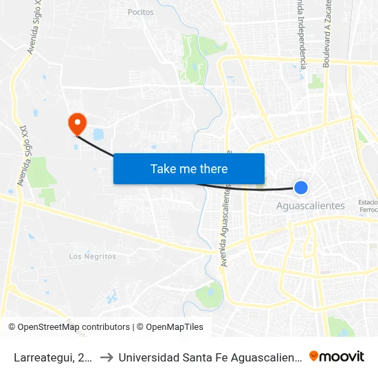 Larreategui, 207 to Universidad Santa Fe Aguascalientes map