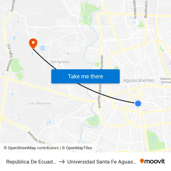 República De Ecuador, 200 to Universidad Santa Fe Aguascalientes map