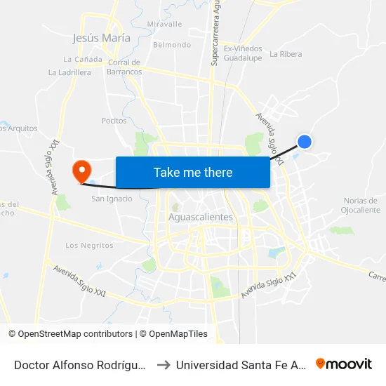 Doctor Alfonso Rodríguez Franco, 366 to Universidad Santa Fe Aguascalientes map