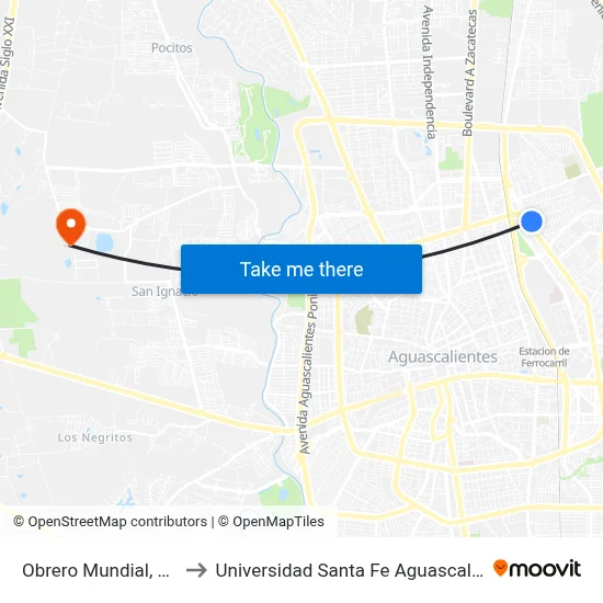 Obrero Mundial, 108c to Universidad Santa Fe Aguascalientes map
