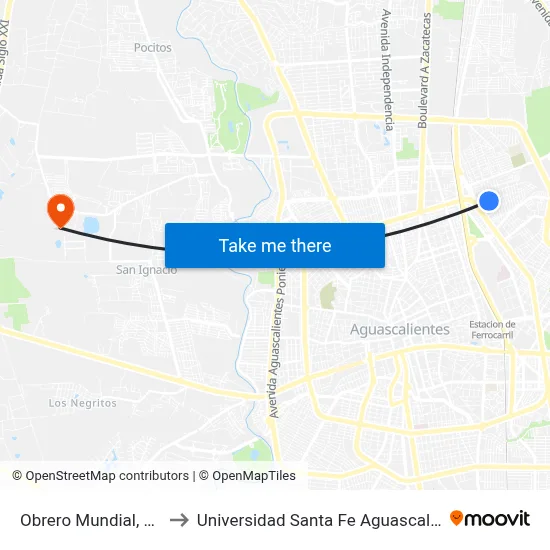Obrero Mundial, 409a to Universidad Santa Fe Aguascalientes map