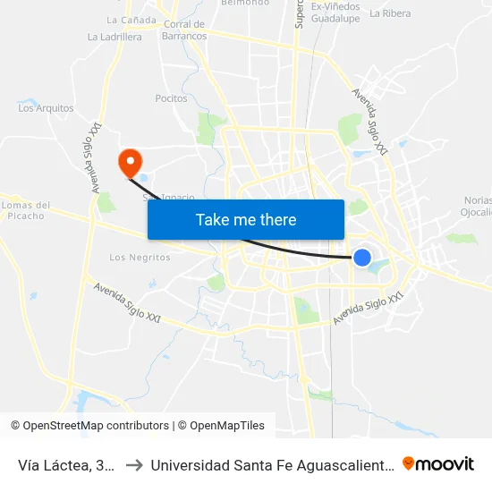 Vía Láctea, 302 to Universidad Santa Fe Aguascalientes map