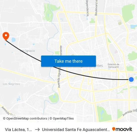 Vía Láctea, 112 to Universidad Santa Fe Aguascalientes map