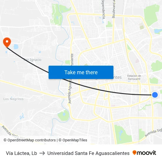 Vía Láctea, Lb to Universidad Santa Fe Aguascalientes map