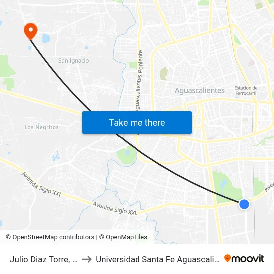 Julio Diaz Torre, 109 to Universidad Santa Fe Aguascalientes map