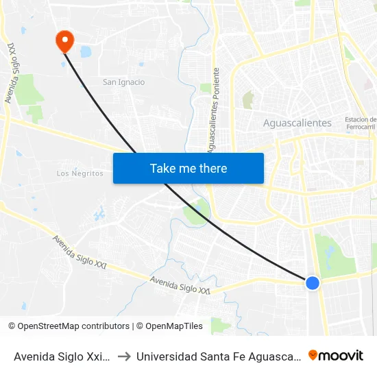 Avenida Siglo Xxi, 806 to Universidad Santa Fe Aguascalientes map