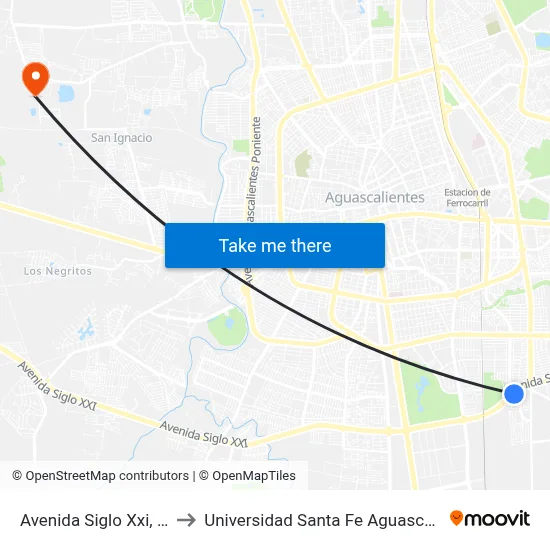 Avenida Siglo Xxi, 1503 to Universidad Santa Fe Aguascalientes map