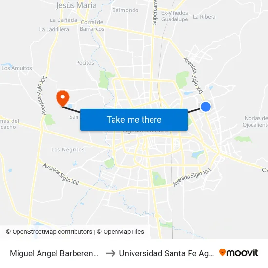 Miguel Angel Barberena Vega, 1352 to Universidad Santa Fe Aguascalientes map