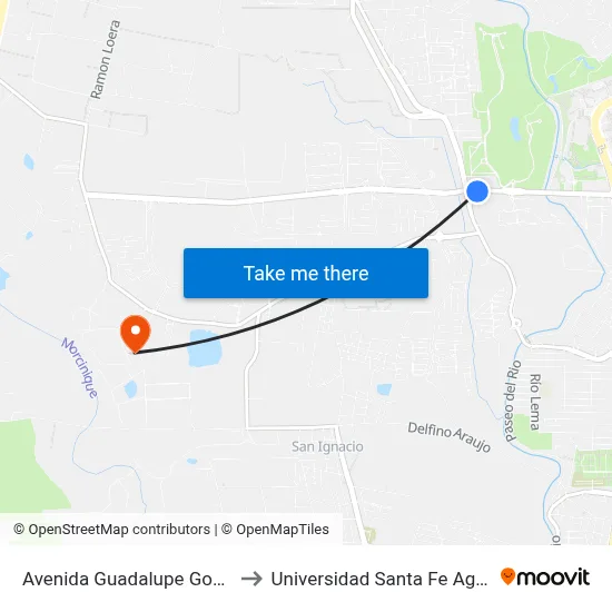 Avenida Guadalupe Gonzalez, 1102 to Universidad Santa Fe Aguascalientes map