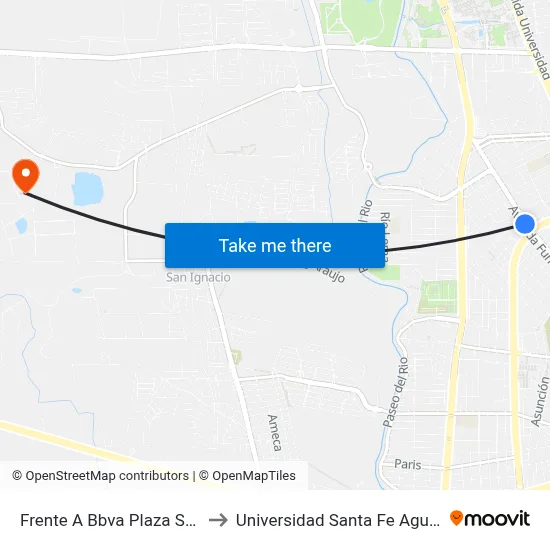 Frente A Bbva Plaza San Marcos to Universidad Santa Fe Aguascalientes map