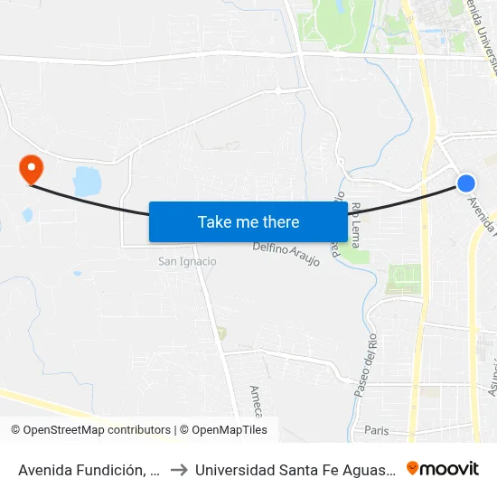 Avenida Fundición, 2103-S to Universidad Santa Fe Aguascalientes map