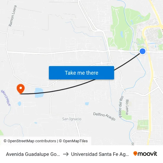 Avenida Guadalupe Gonzalez, 624 to Universidad Santa Fe Aguascalientes map