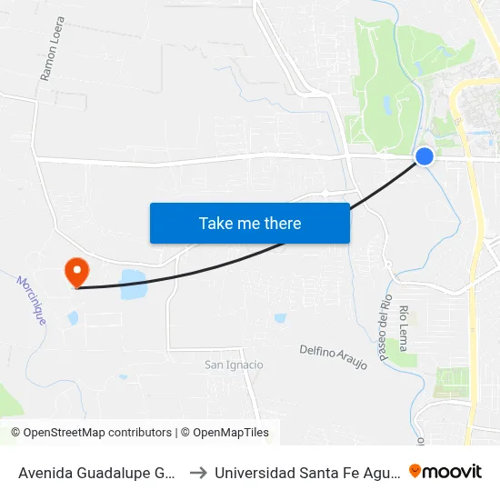 Avenida Guadalupe Gonzalez, 99 to Universidad Santa Fe Aguascalientes map