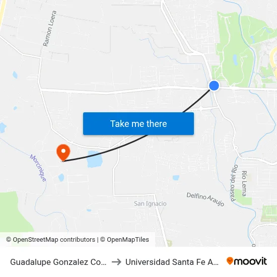 Guadalupe Gonzalez Con Garza Sada to Universidad Santa Fe Aguascalientes map