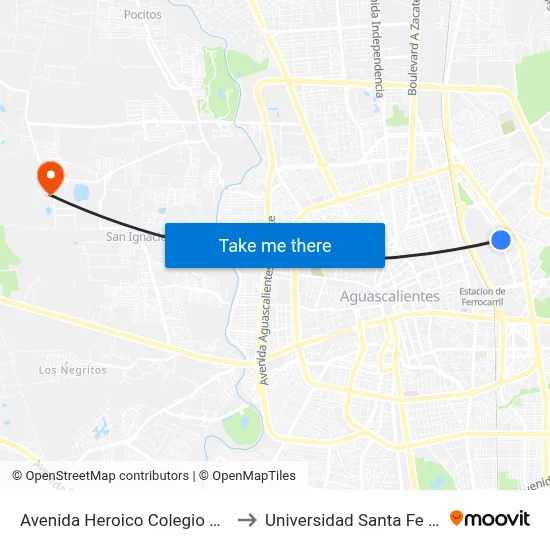 Avenida Heroico Colegio Militar, 505a(505b) to Universidad Santa Fe Aguascalientes map