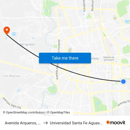 Avenida Arqueros, Sn(Ct) to Universidad Santa Fe Aguascalientes map