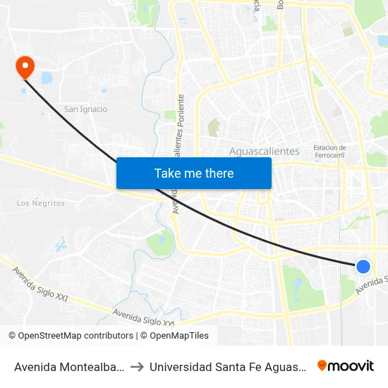 Avenida Montealban, 507 to Universidad Santa Fe Aguascalientes map