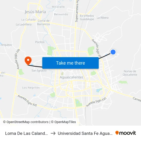 Loma De Las Calandrias, 246 to Universidad Santa Fe Aguascalientes map
