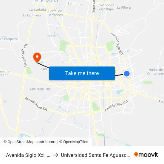 Avenida Siglo Xxi, 5209 to Universidad Santa Fe Aguascalientes map