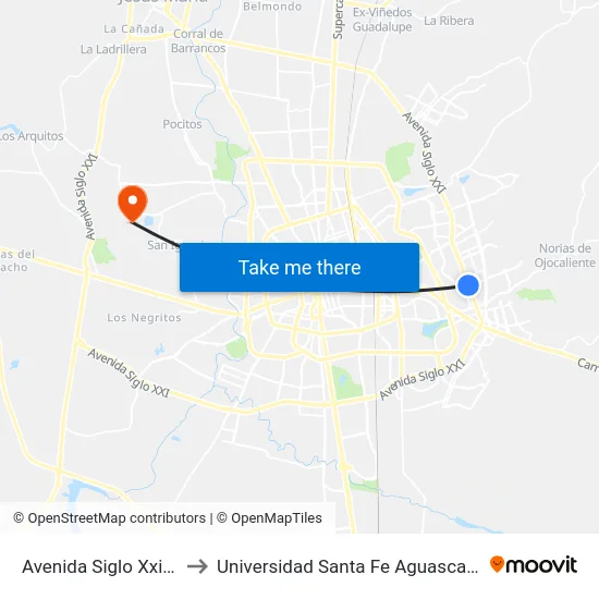 Avenida Siglo Xxi, 314 to Universidad Santa Fe Aguascalientes map