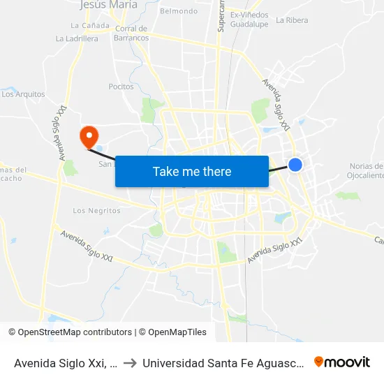 Avenida Siglo Xxi, 5028 to Universidad Santa Fe Aguascalientes map