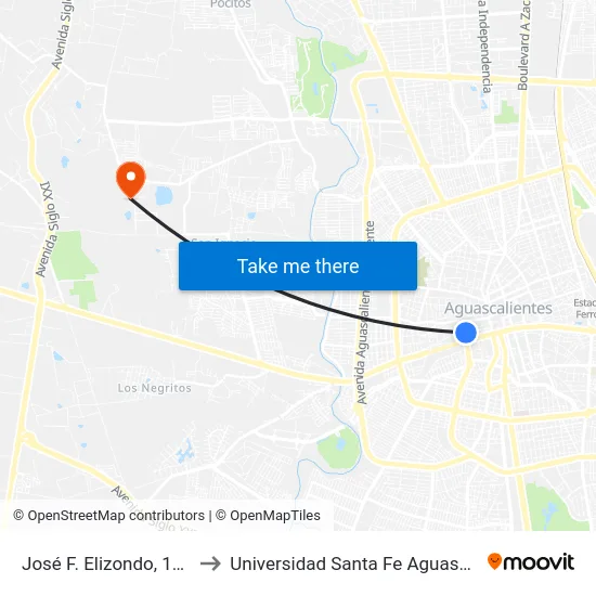 José F. Elizondo, 104-106 to Universidad Santa Fe Aguascalientes map