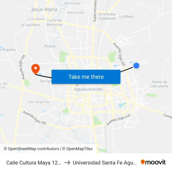Calle Cultura Maya 120, 120_18 to Universidad Santa Fe Aguascalientes map