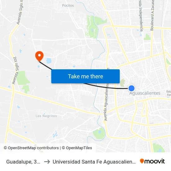 Guadalupe, 321 to Universidad Santa Fe Aguascalientes map