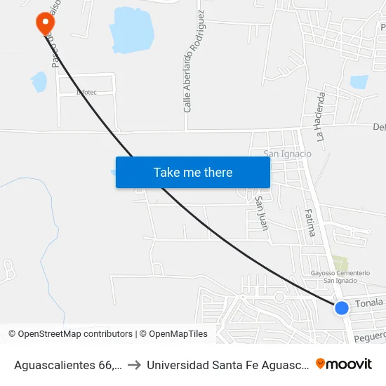 Aguascalientes 66, 1403 to Universidad Santa Fe Aguascalientes map