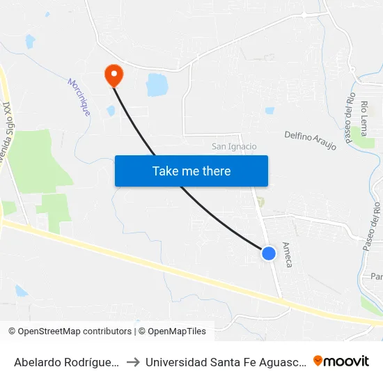 Abelardo Rodríguez, 707 to Universidad Santa Fe Aguascalientes map