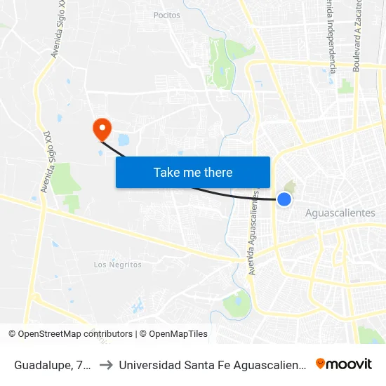 Guadalupe, 704 to Universidad Santa Fe Aguascalientes map