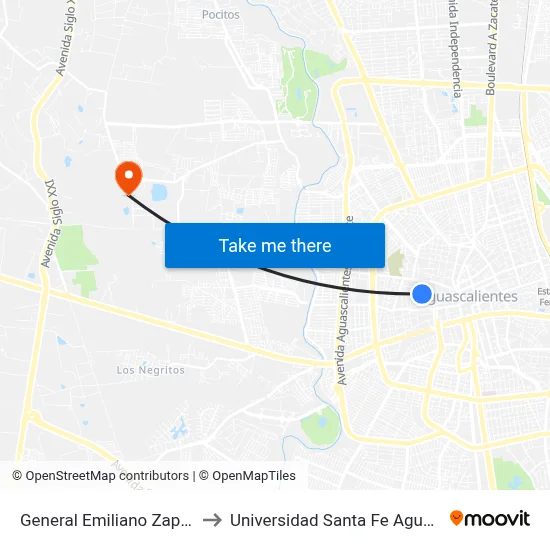 General Emiliano Zapata, 400b to Universidad Santa Fe Aguascalientes map