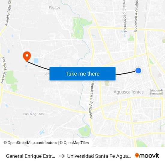 General Enrique Estrada, 329 to Universidad Santa Fe Aguascalientes map