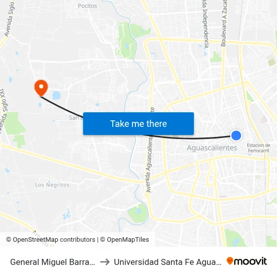 General Miguel Barragán, 221 to Universidad Santa Fe Aguascalientes map